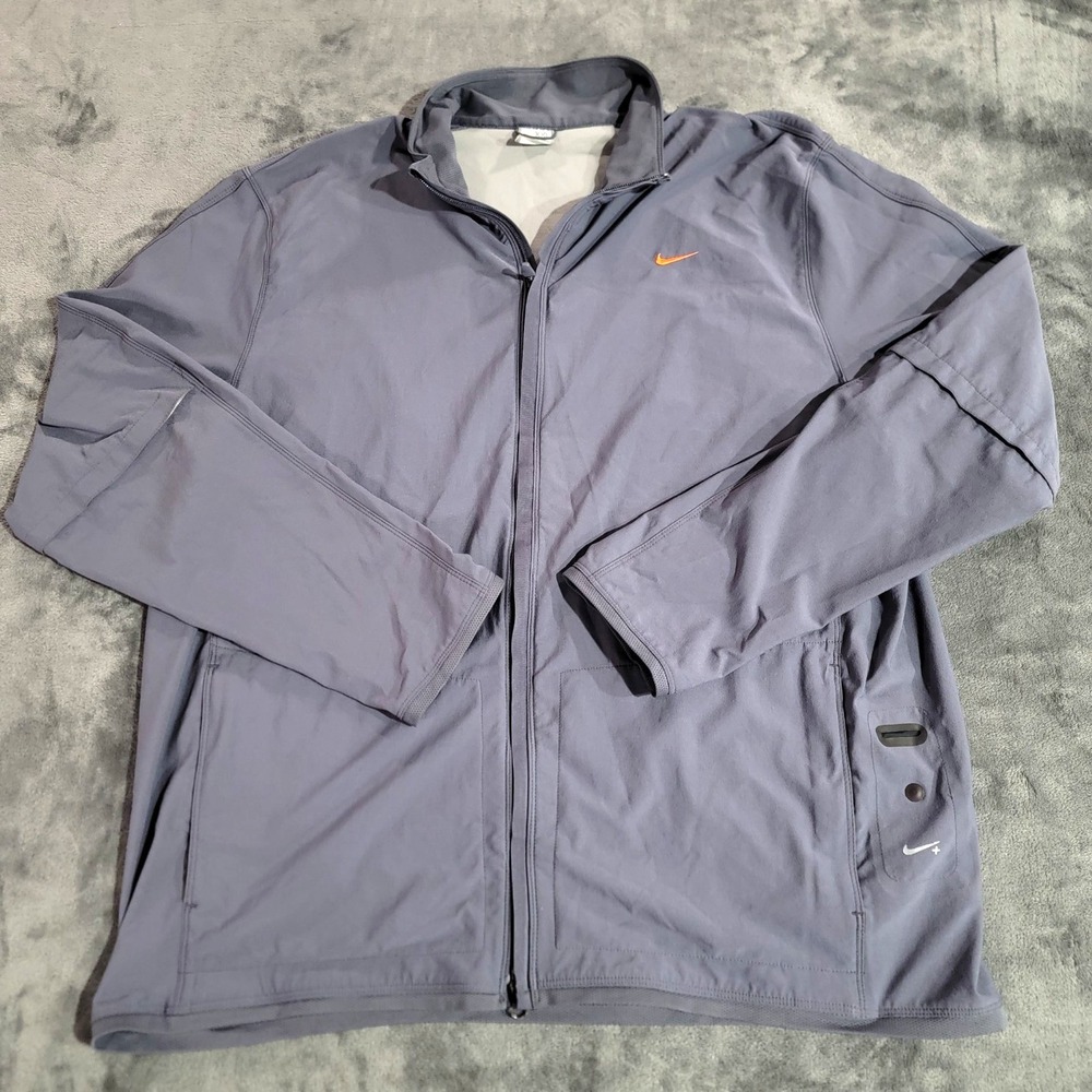 Vintage Nike Windbreaker Jacket Men XXL Blue Fit Dry Vented Orange Swoosh Y2K